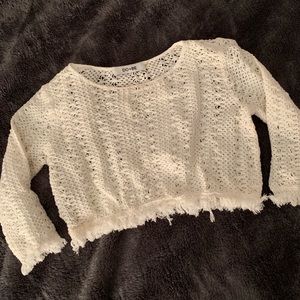 cropped fringe white sweater
